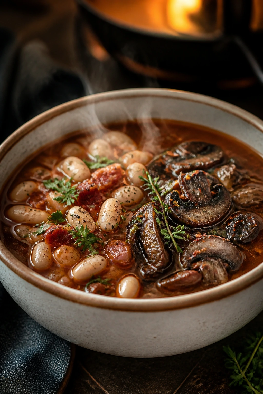 Bowl of smoky soup with varied toppings suggesting different smoke profiles