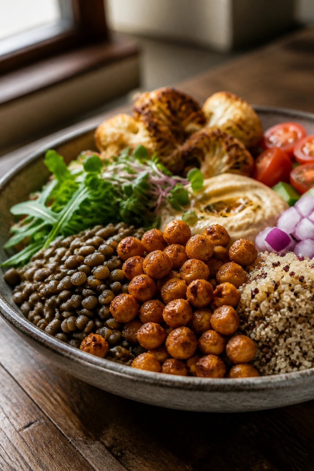 Vibrant vegan bowl with varied toppings illustrating recipe variations.