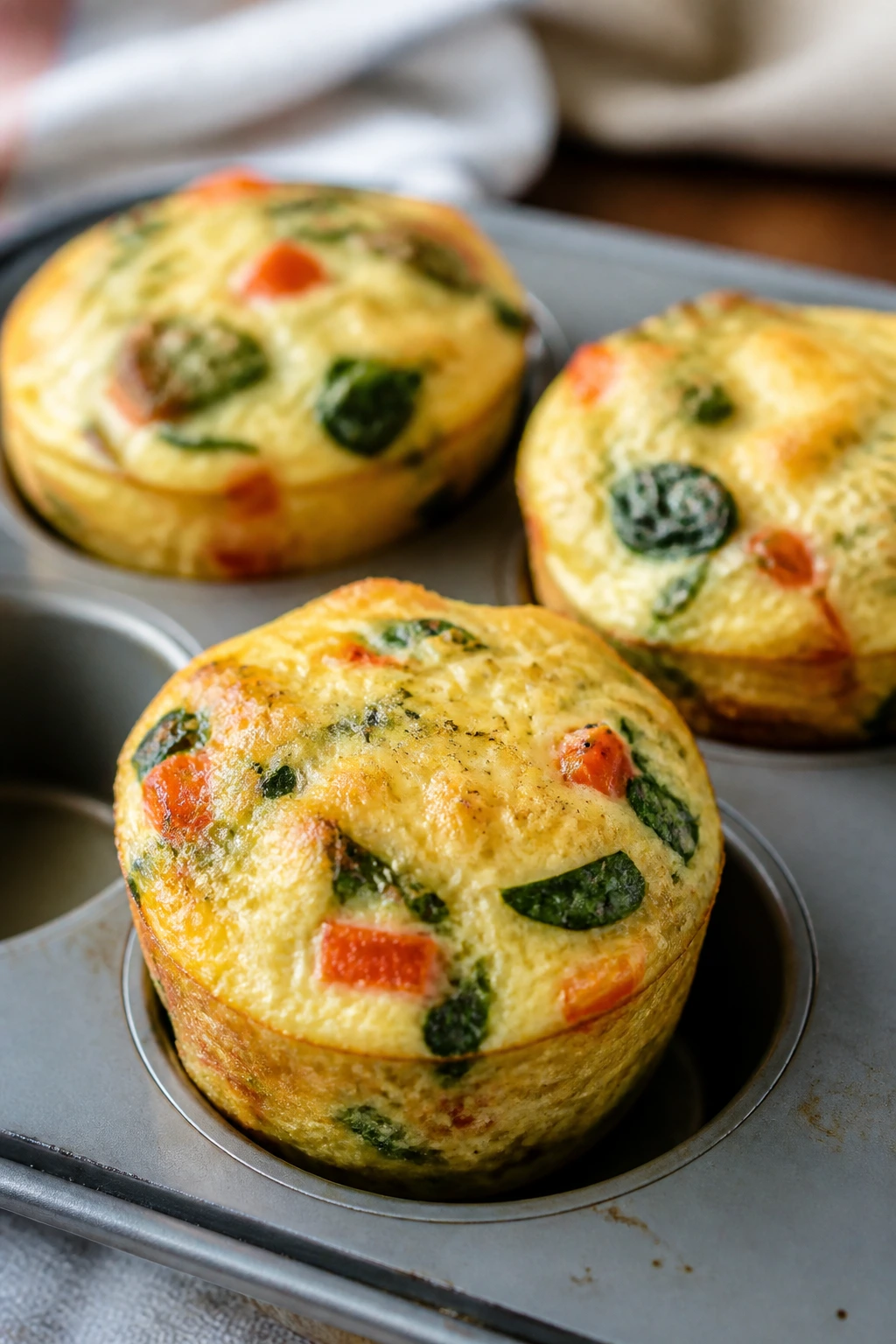 Egg muffins with vegetables baked in and cheese tops
