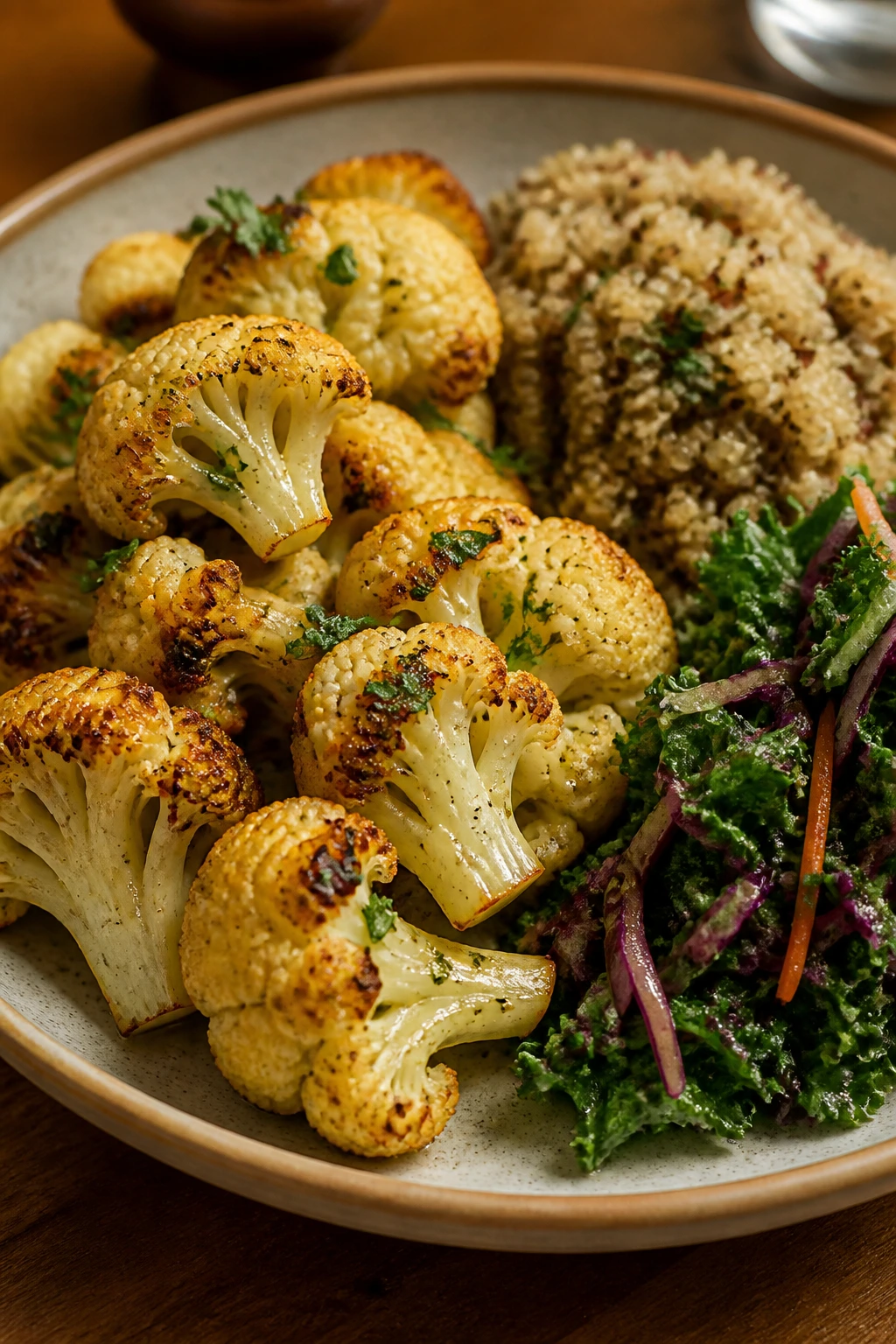 Plate full of vegetables with quinoa and greens for balance