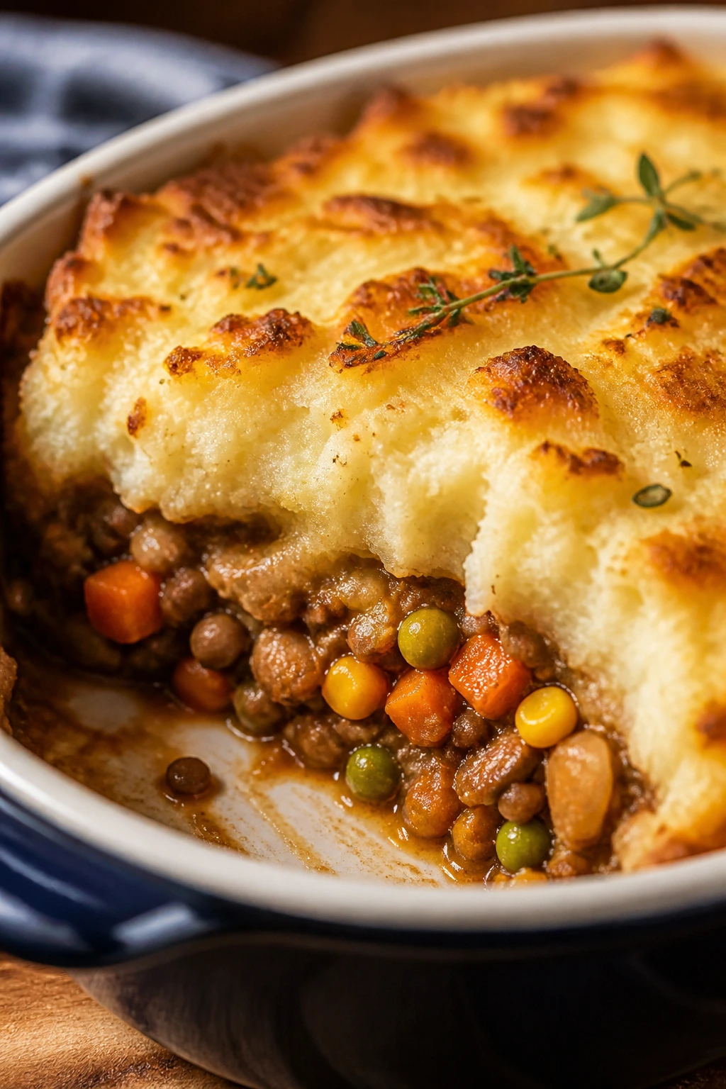 Close-up of vegetable shepherd's pie wedge
