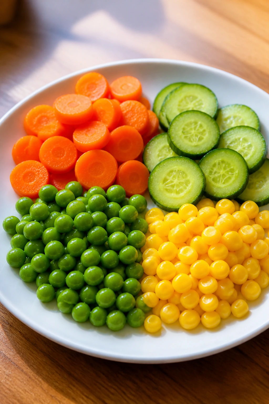 Plate of kid-friendly vegetables arranged neatly
