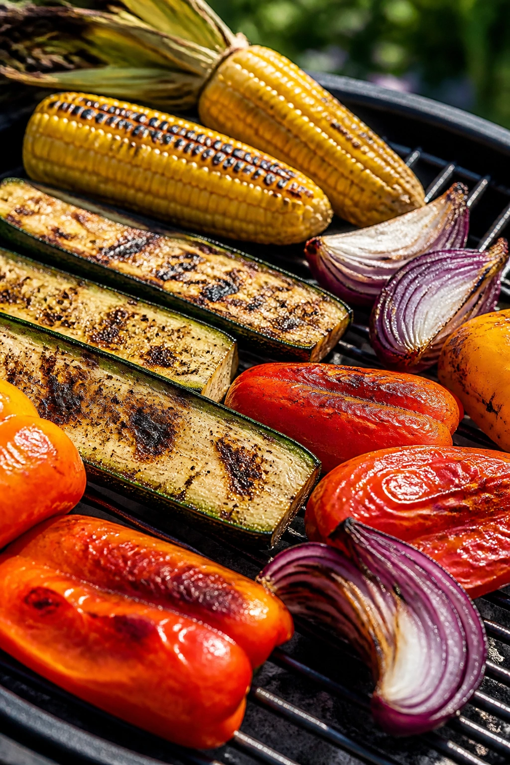 Colorful grilled vegetables with char marks
