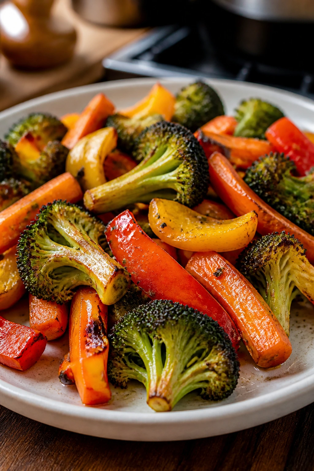 Colorful roasted vegetable medley plate appealing to kids.