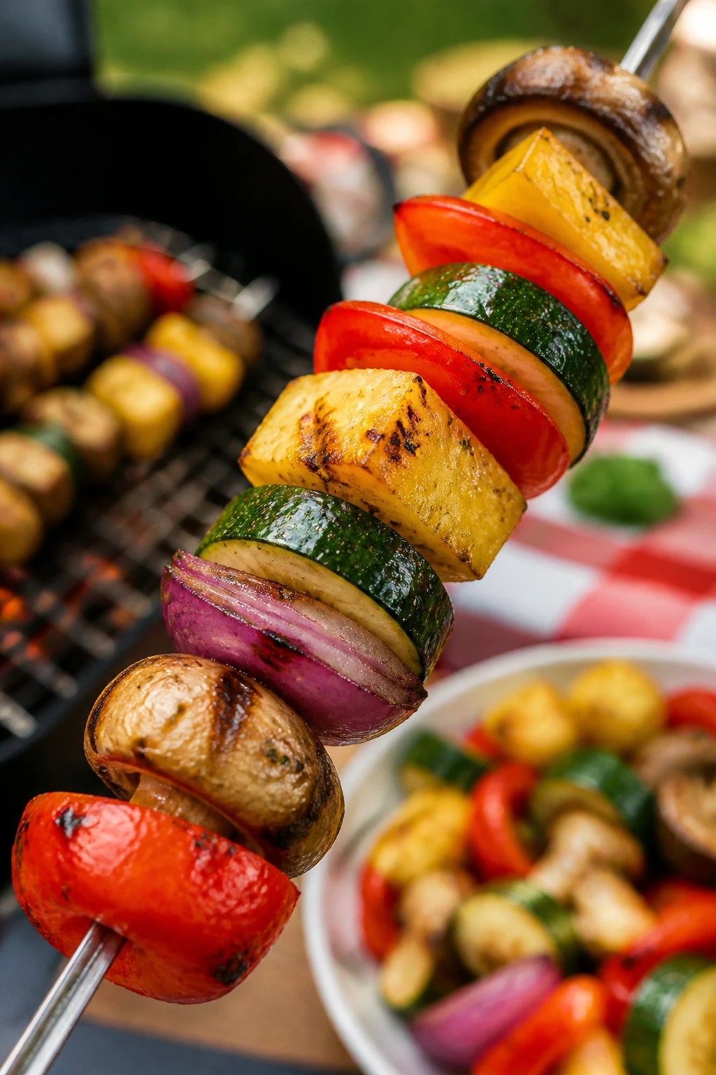 Colorful vegetable and fruit skewers ready for travel