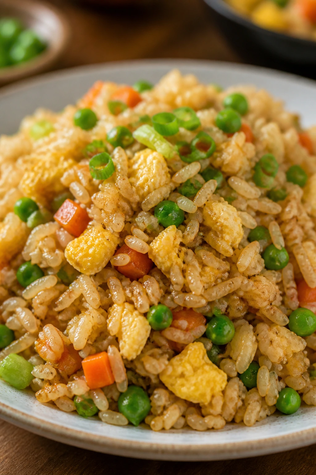 Plate of veggie fried rice with egg and vegetables