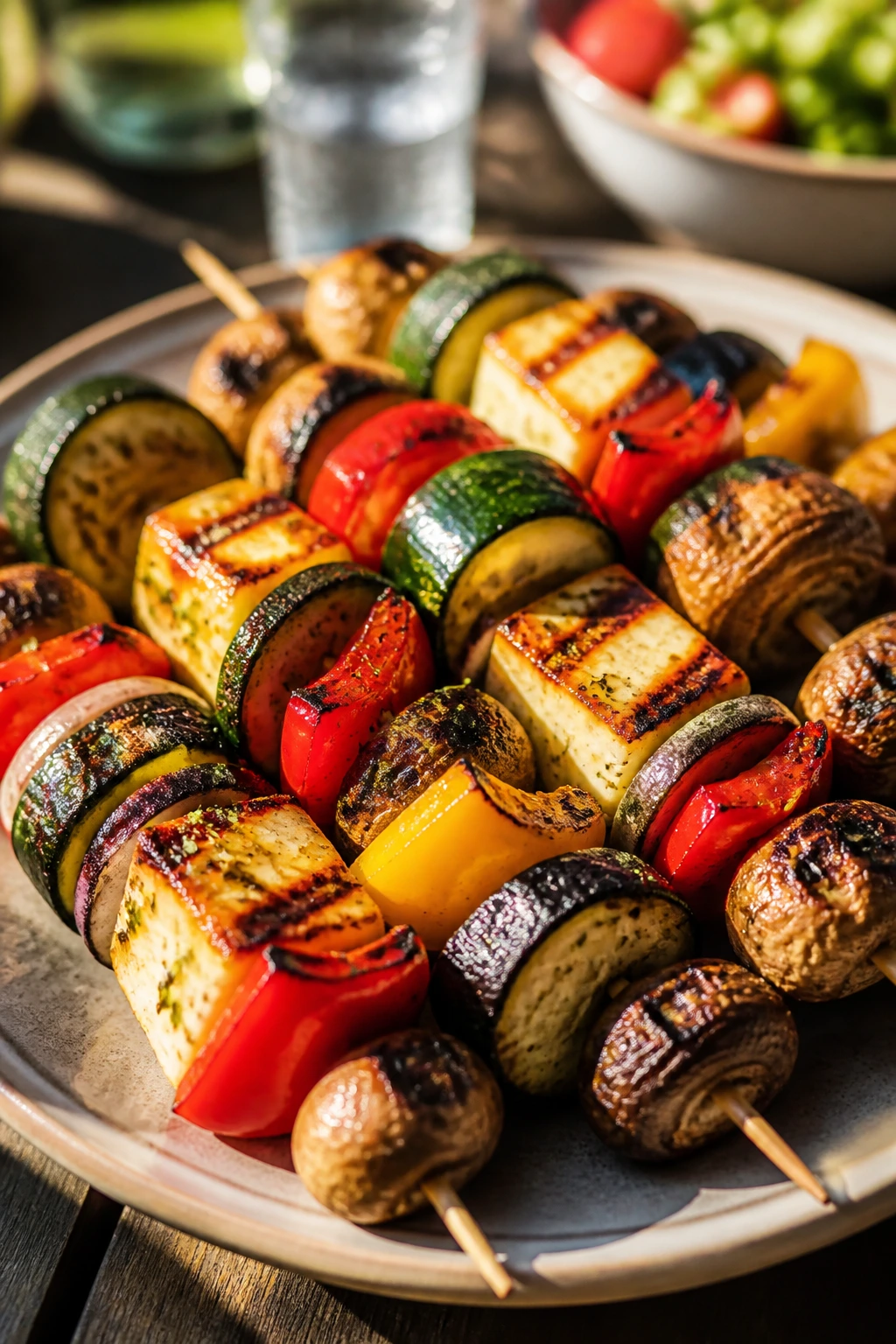 Vegetarian plate with halloumi and grilled vegetables