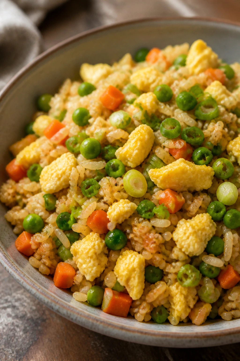 Bowl of veggie fried rice with scrambled egg