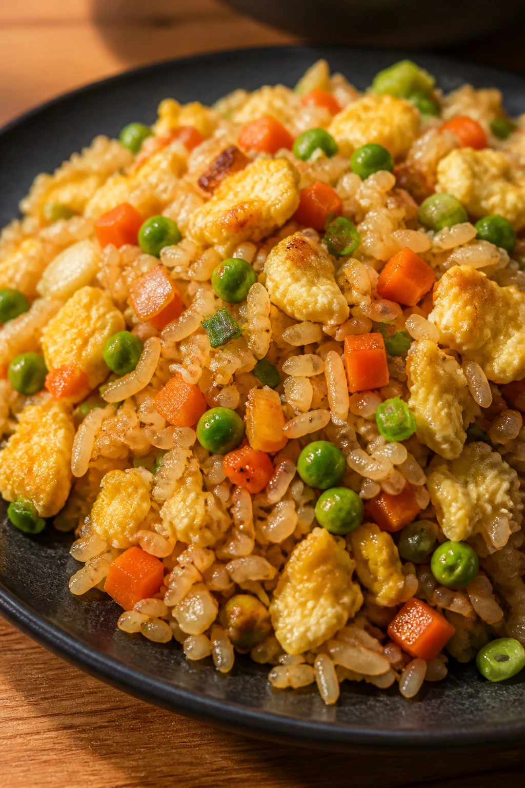 Vibrant veggie fried rice with eggs and vegetables on a plate