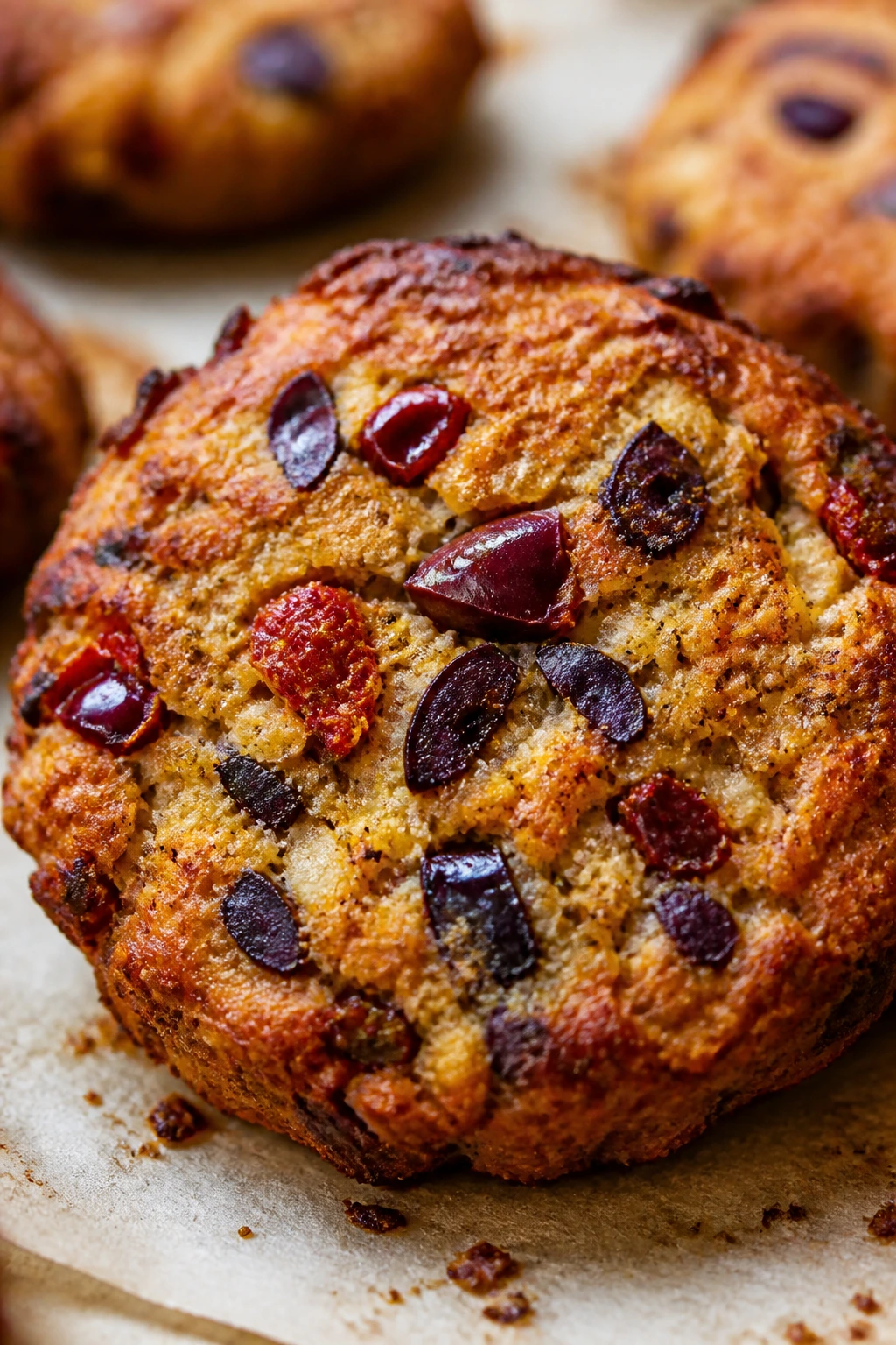 Close-up of Mediterranean Olive Tomato Veggie Nugget with olives and sun-dried tomatoes