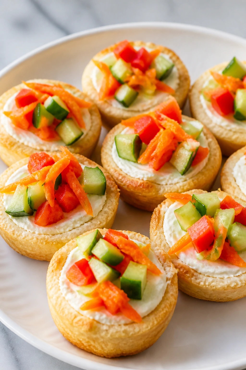 Mini veggie pizza cups with cream cheese and vegetables