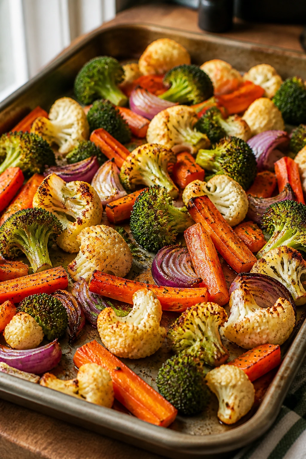 Vibrant roasted vegetables filling the frame