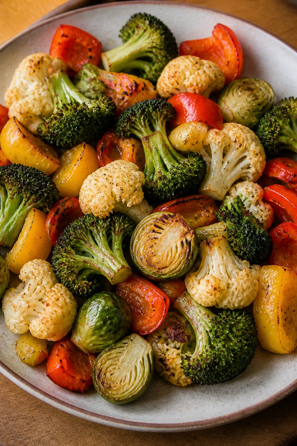 Vibrant roasted vegetables plate filling the frame