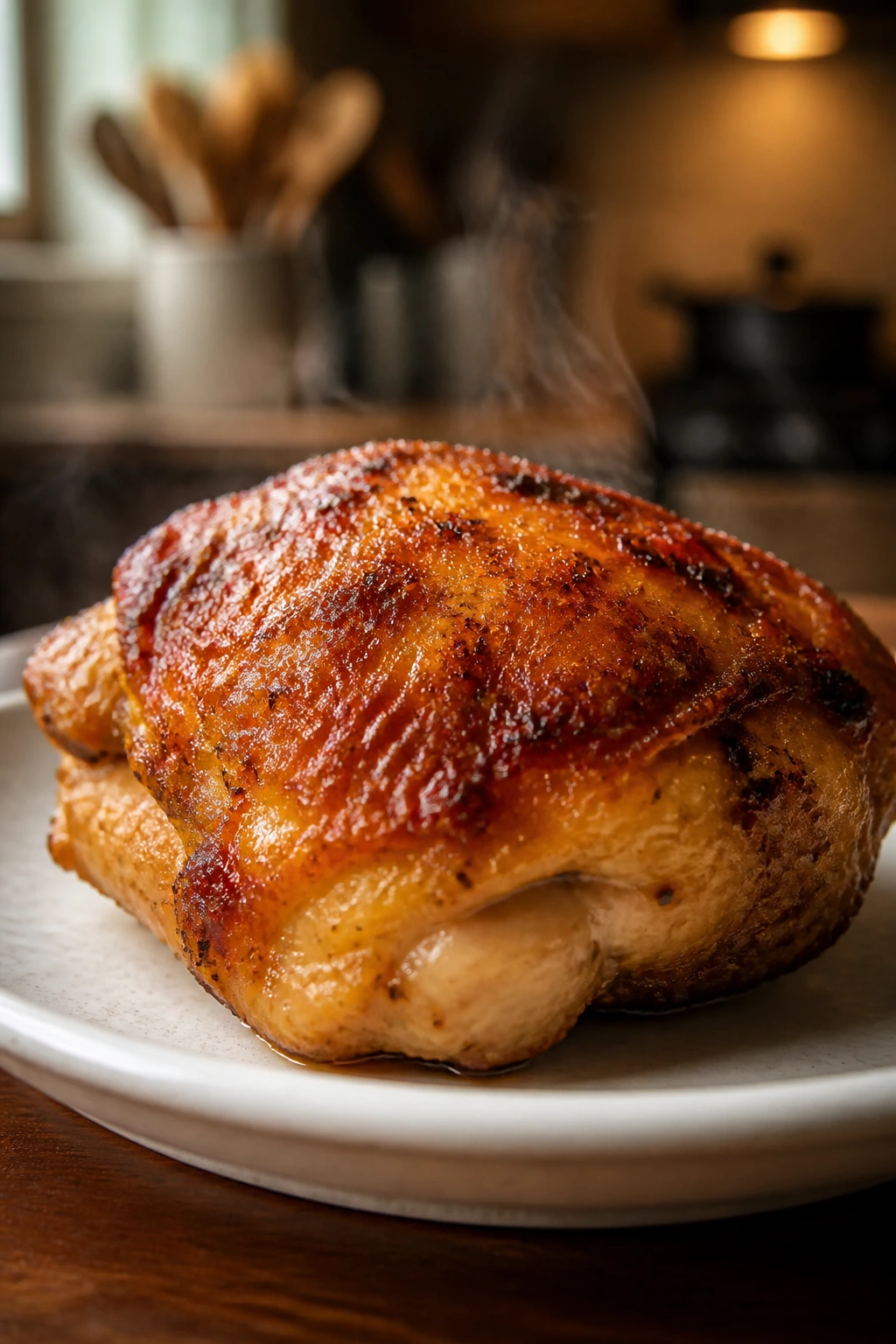 Crispy weeknight chicken thigh on plate
