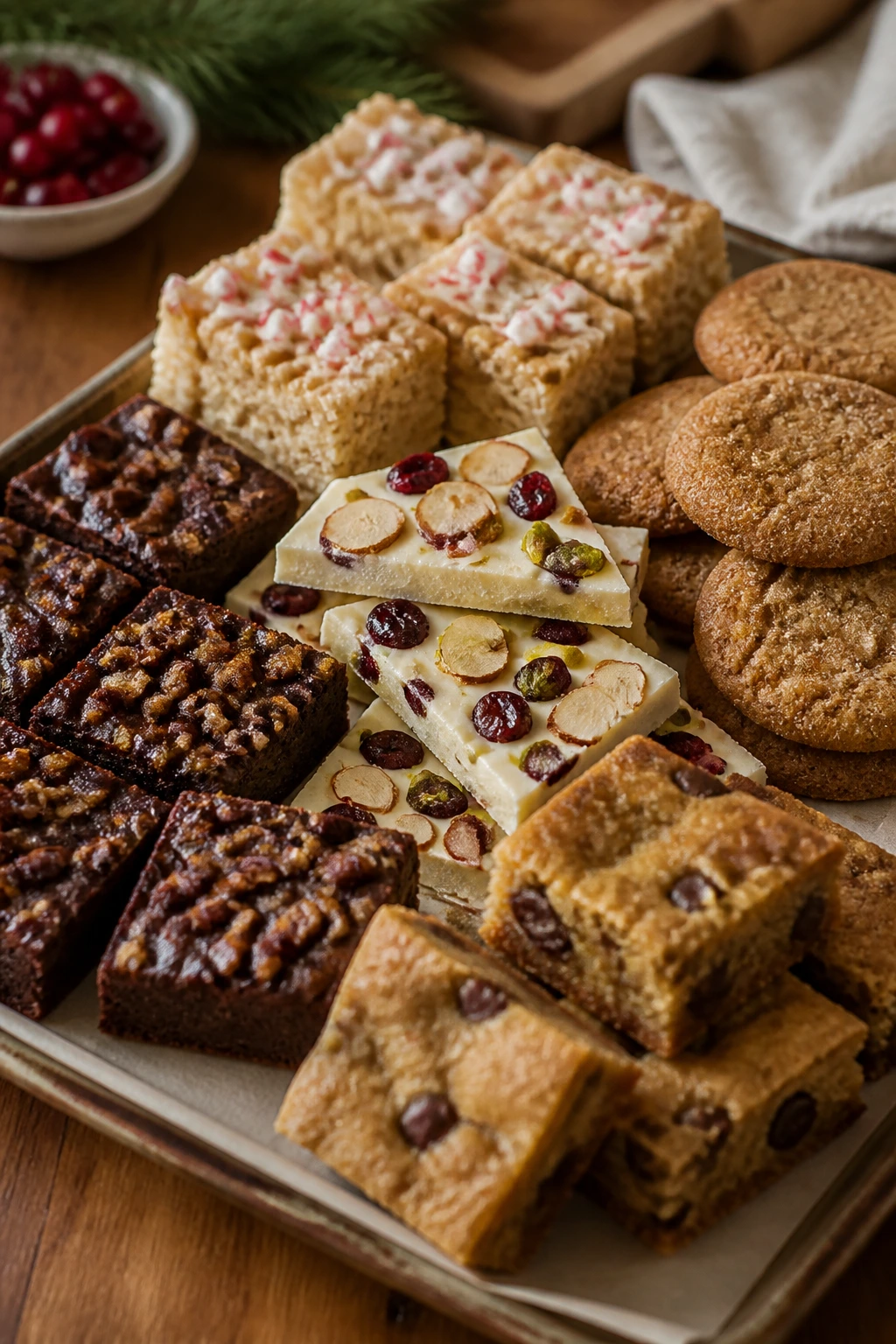 Close up of weeknight desserts on a tray in a warm kitchen