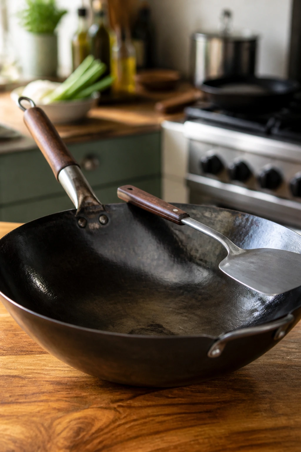 Large wok on a kitchen counter as the hero equipment