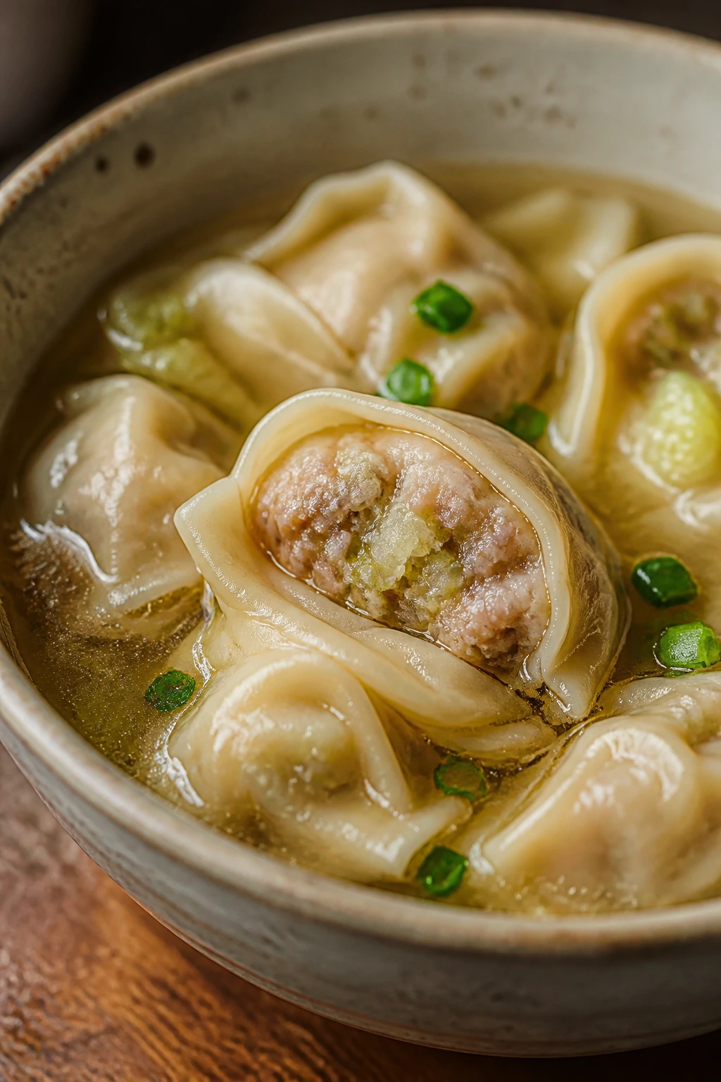 Pork and napa cabbage dumplings in broth