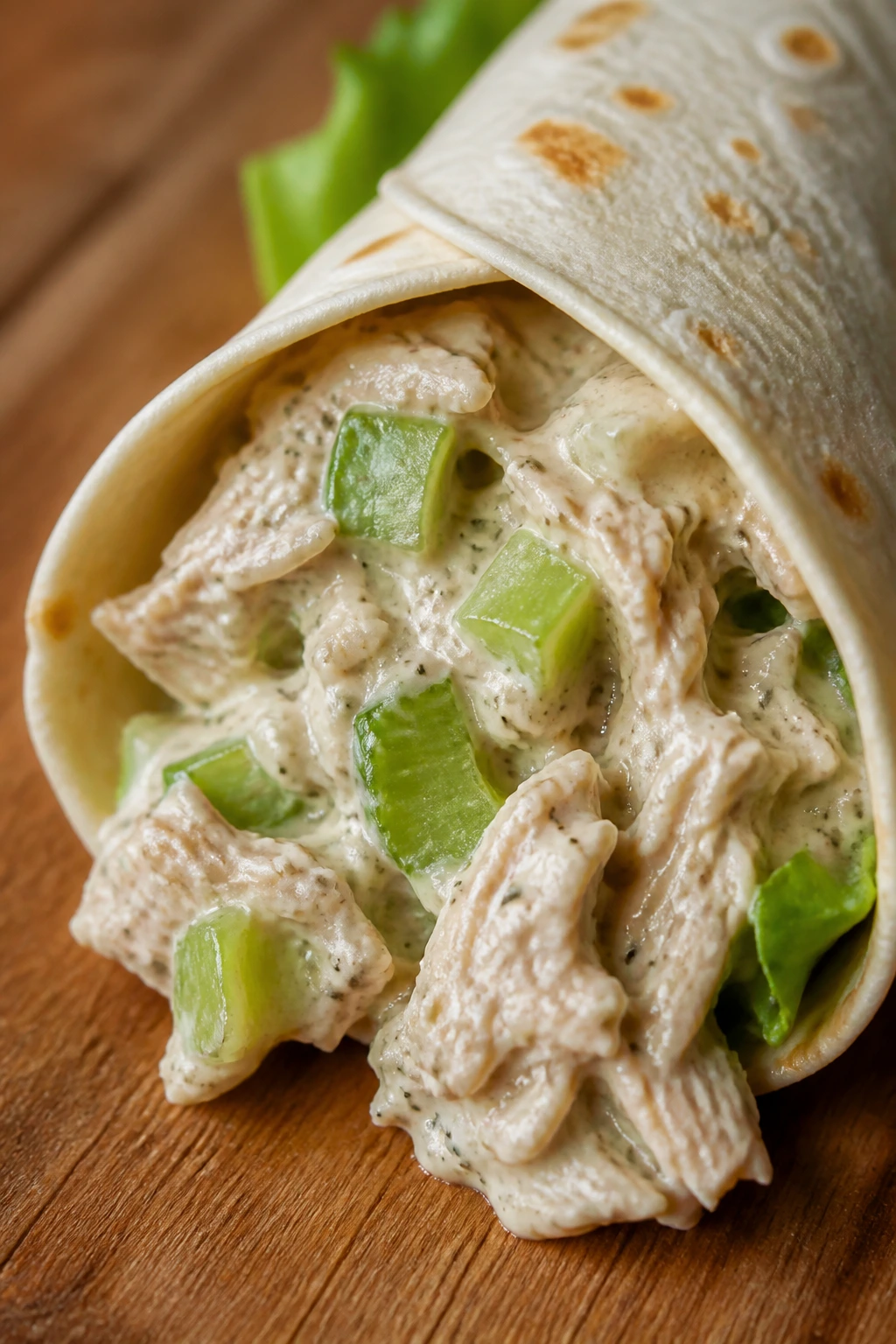 Wrap with large celery pieces and soggy, over-dressed filling