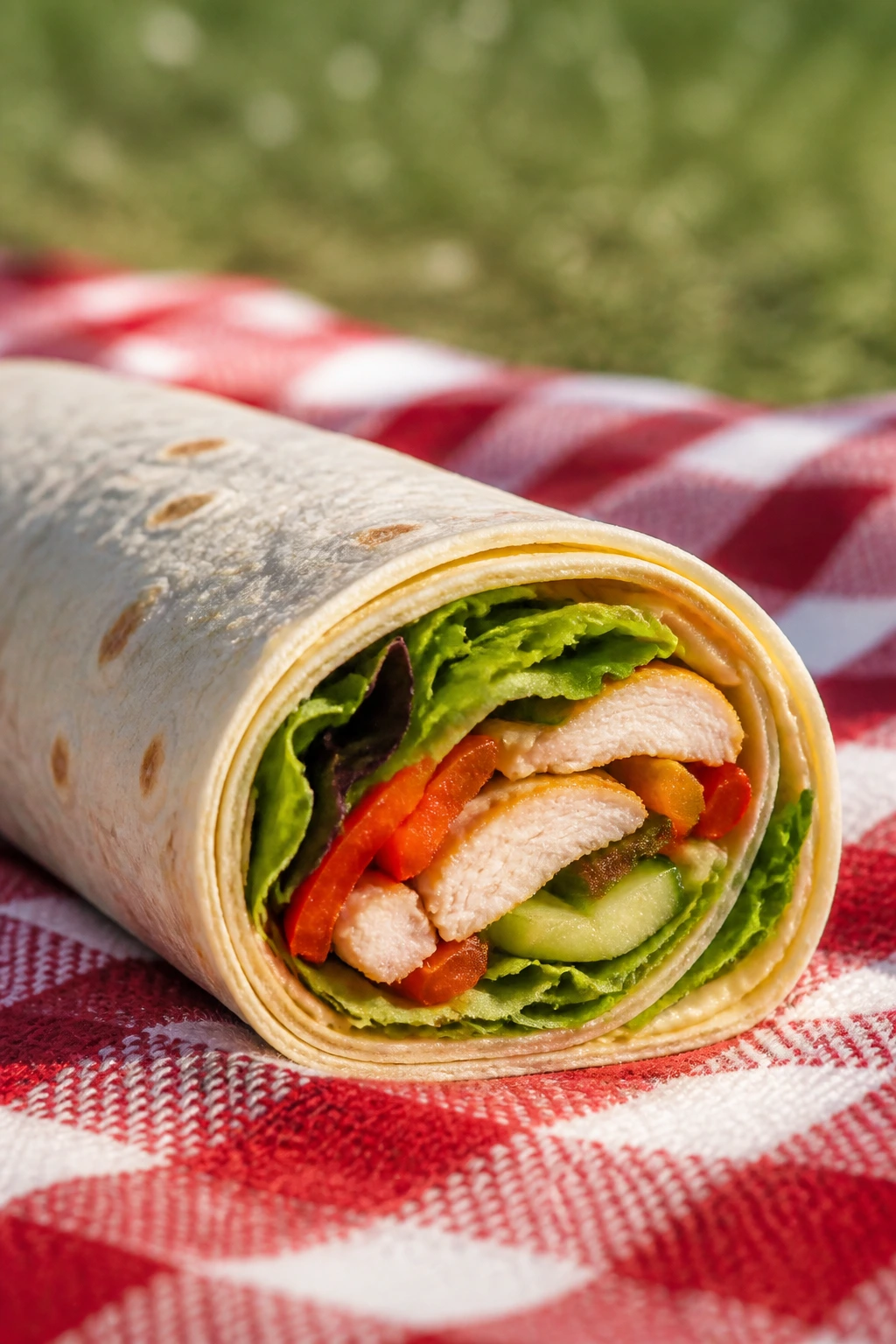 Wrap on a picnic blanket outdoors showing travel-friendly presentation
