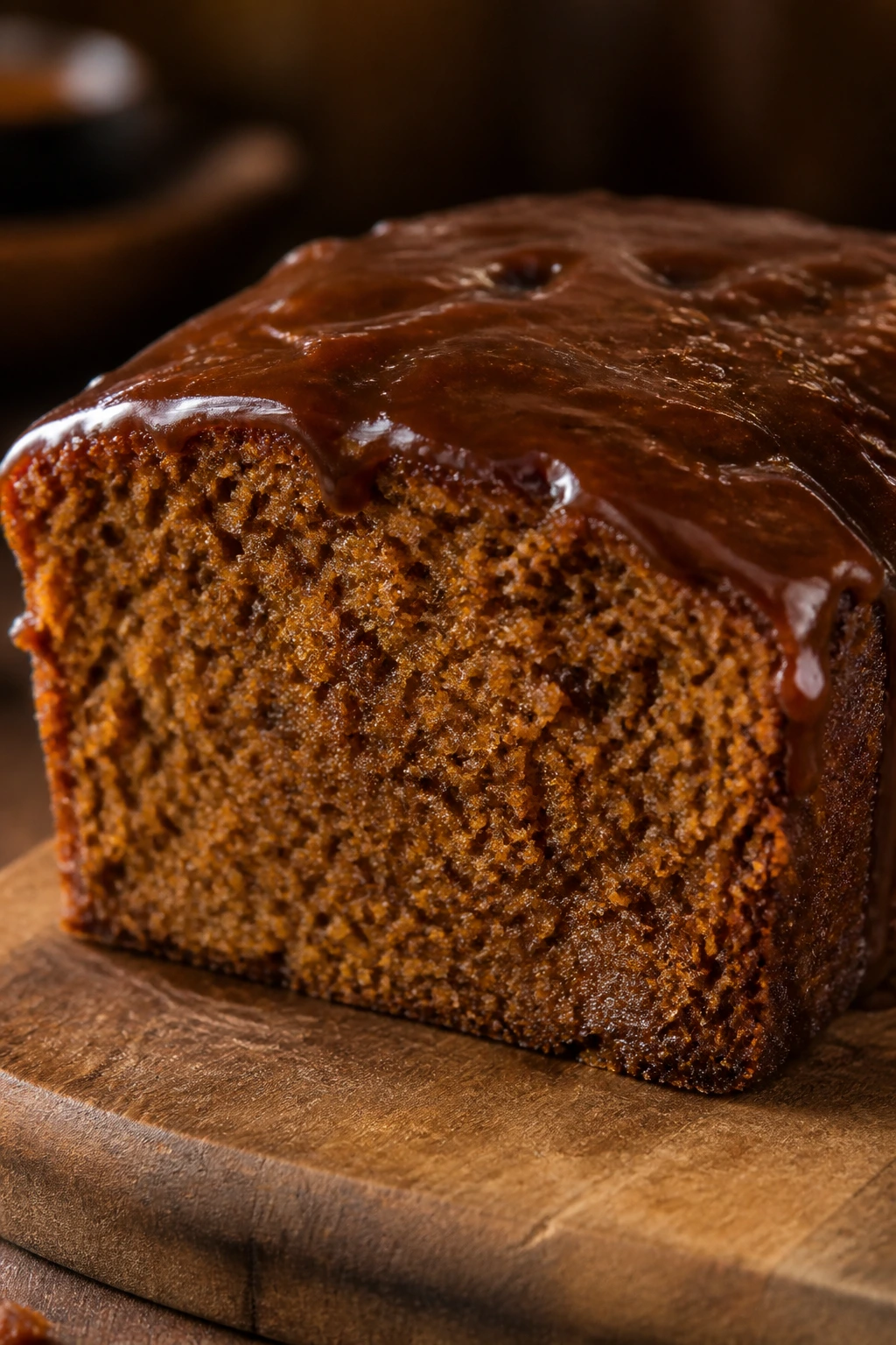 Moist Greek yogurt gingerbread loaf slice close-up