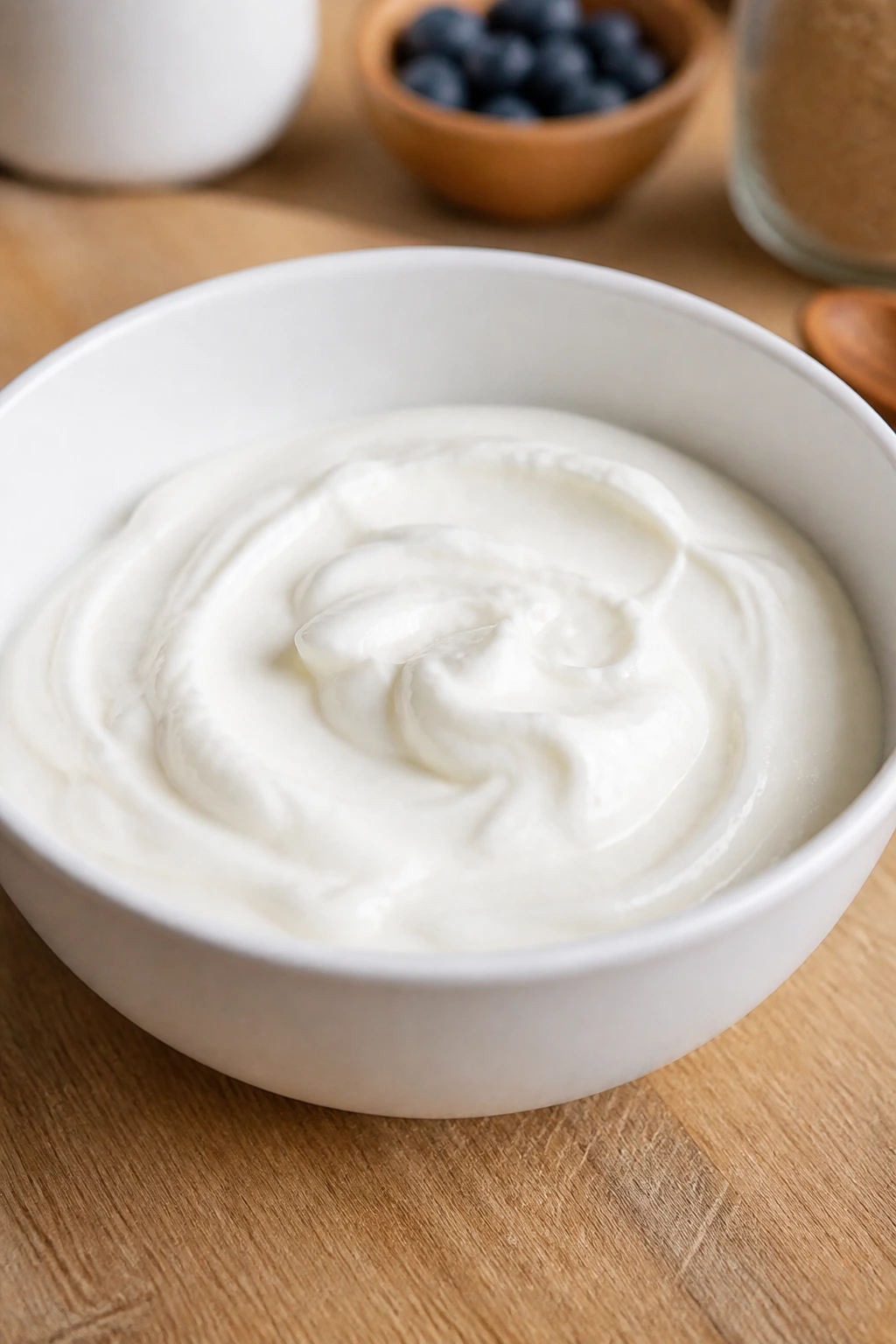 Plain Greek yogurt in a white bowl