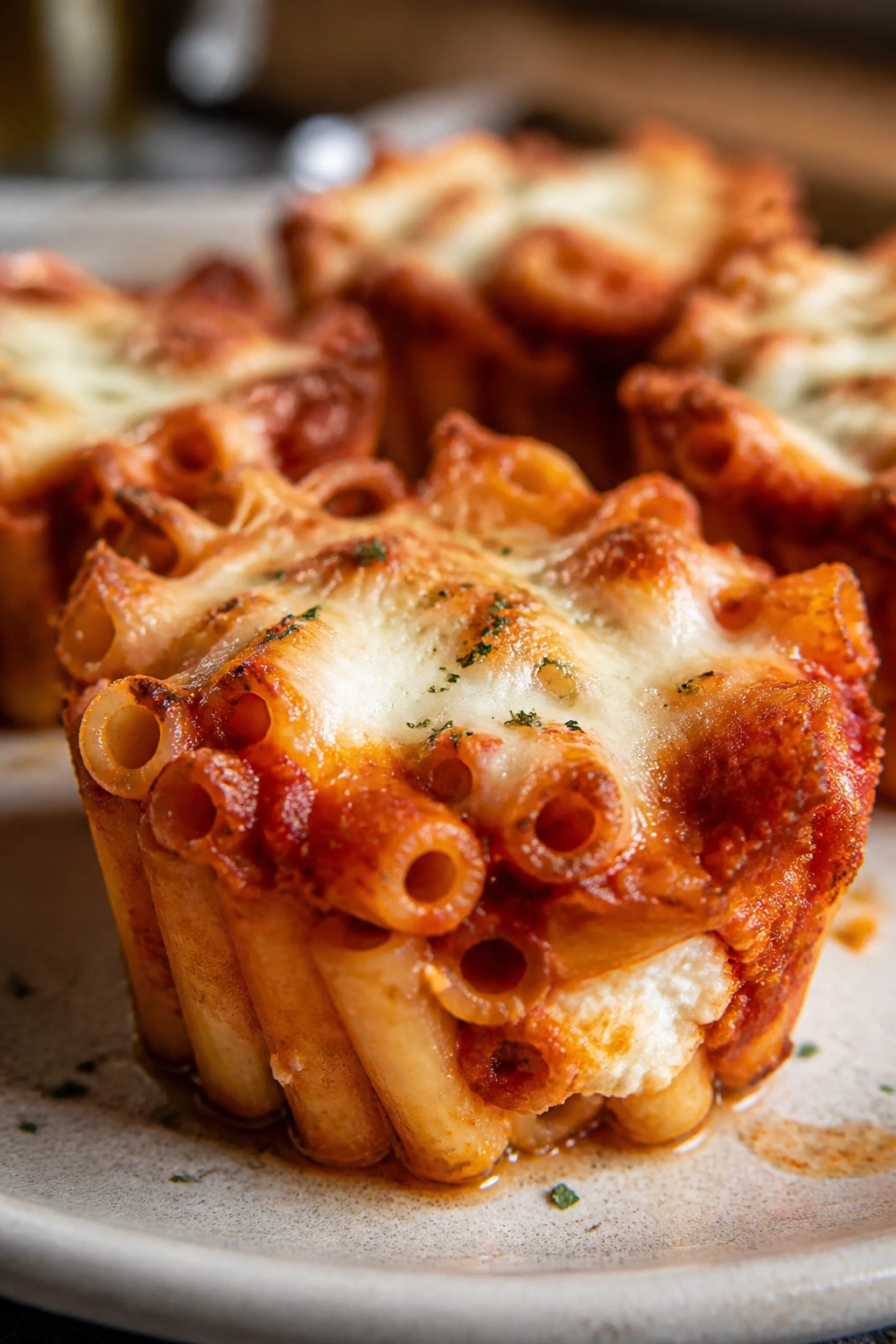 Muffin cup baked ziti with cheese