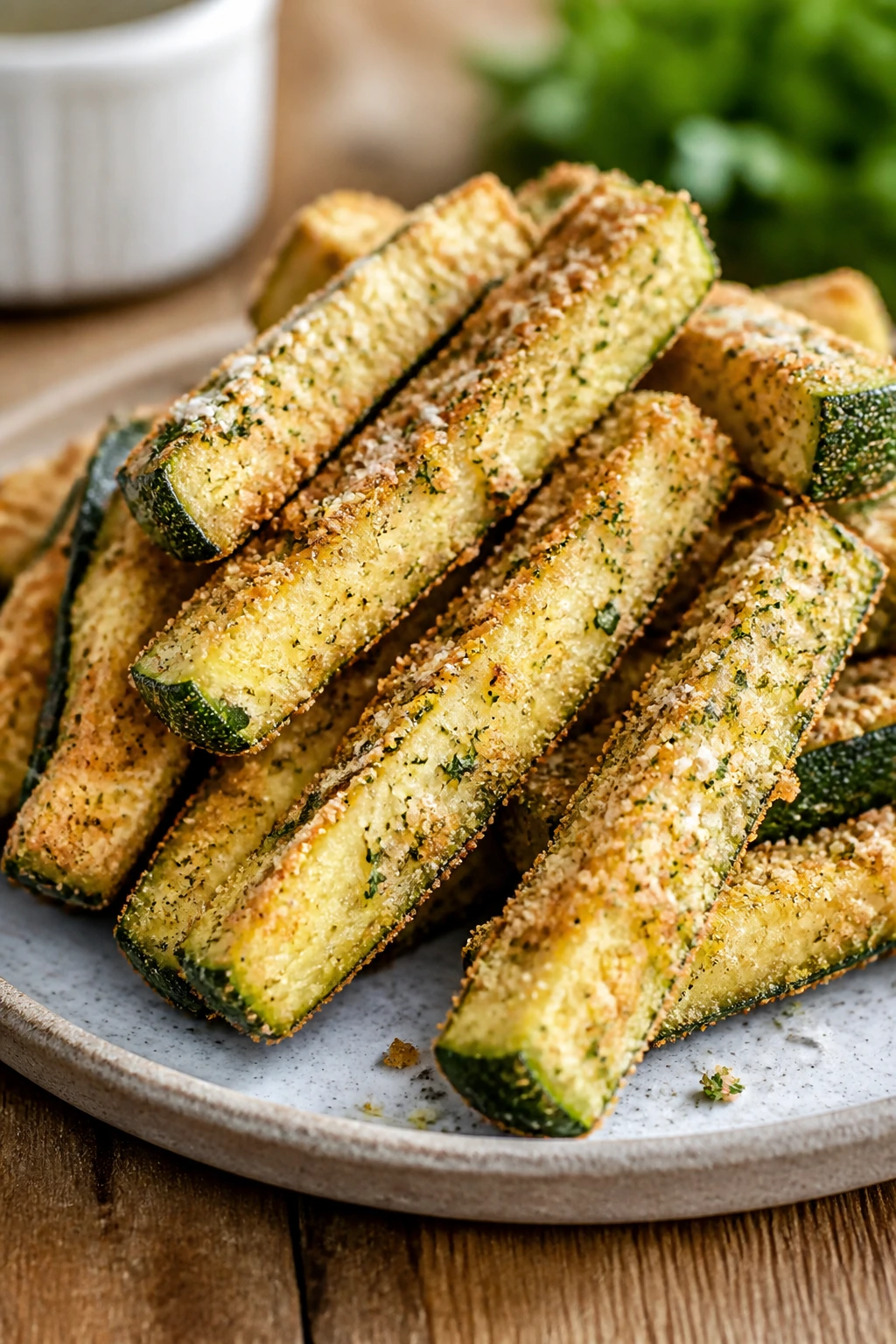 Close-up zucchini fries with breadcrumbs