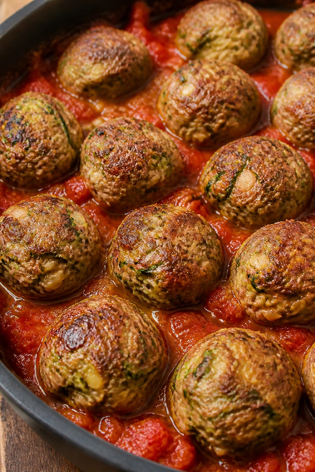 Zucchini-infused meatballs in tomato sauce