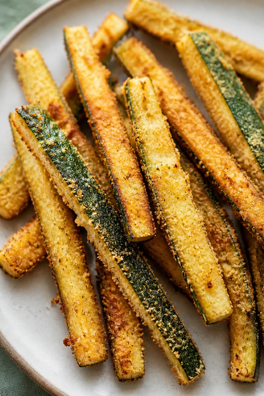 Crispy zucchini parmesan fries on a plate